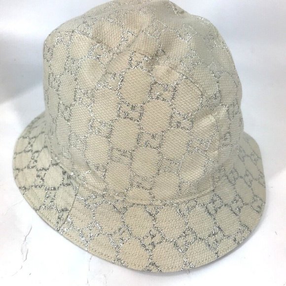 Auth GUCCI 631951 GG lame Bucket hat bob hat cotton WhiteBased - Picture 6 of 14